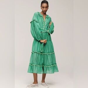 Anthropologie CeliaB Linen Blend Long-Sleeve Maxi Shirt Dress